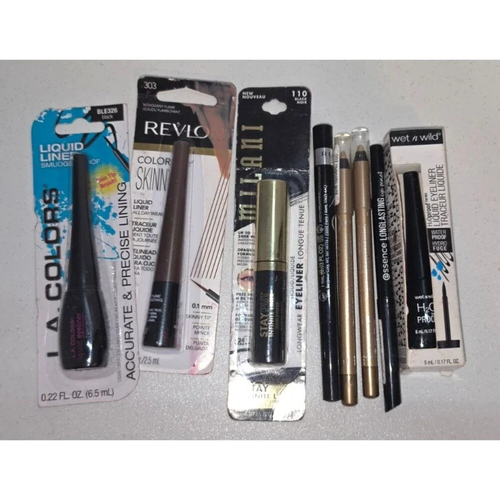 Lot of 8 Eyeliner Liquid Pencil Milani Wet N Wild Revlon Rimmel Black Brown